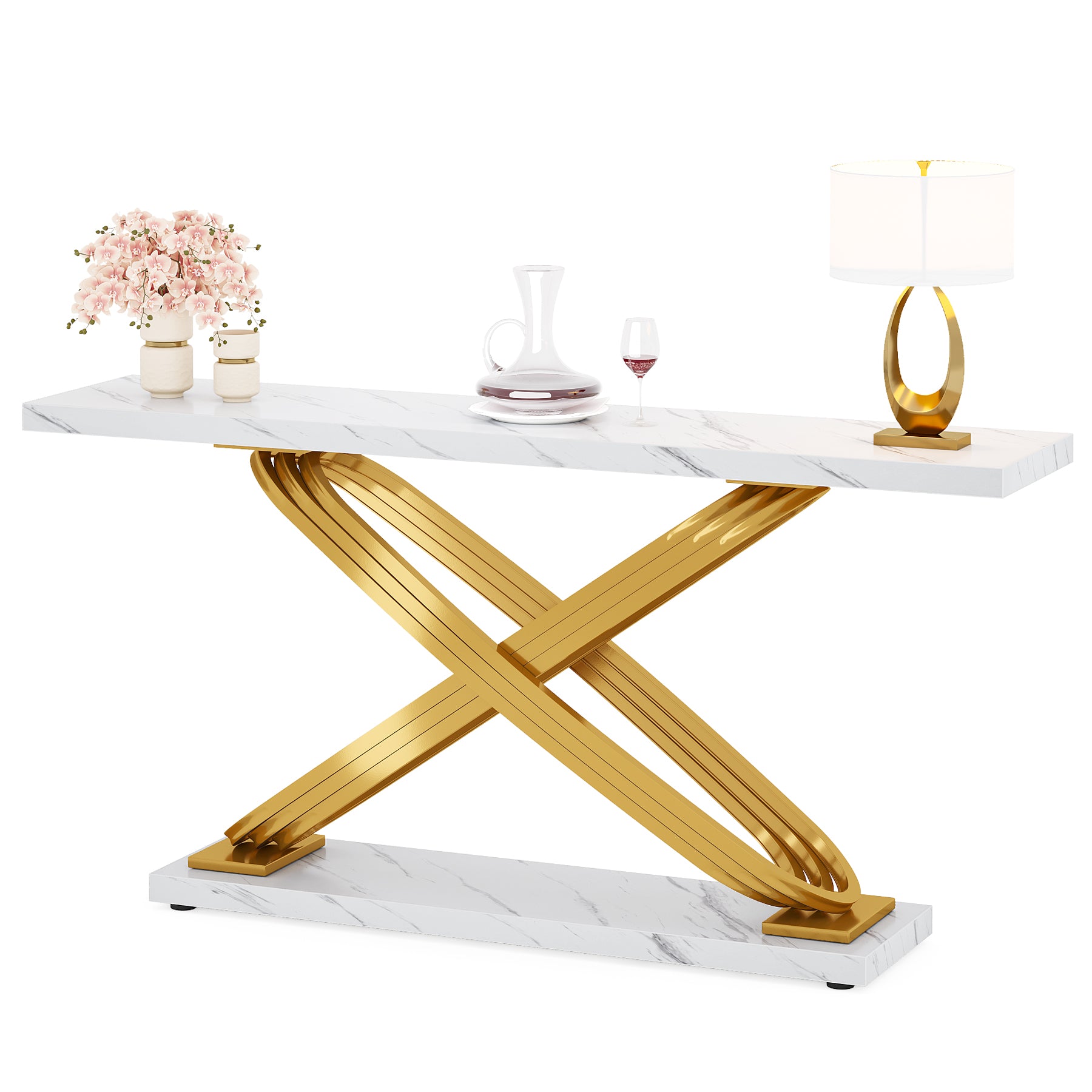 55" Console Table Faux Marble Entryway Table